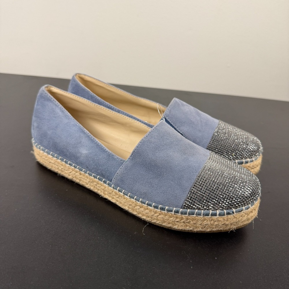 Steve Madden Pulse Espadrille Shoes Women's 8.5B Blue Rhinestone Slip On Casual